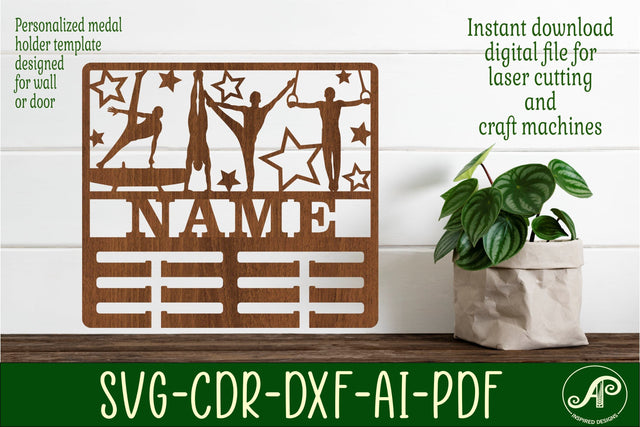 Male Gymnast medal holder Name svg laser cut template SVG APInspireddesigns 