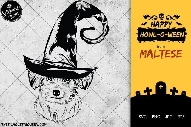 Maltese dog svg portrait clipart vector graphic art Witch hat Halloween dog Cricut cut file cuttable design SVG Loveleen Kaur 