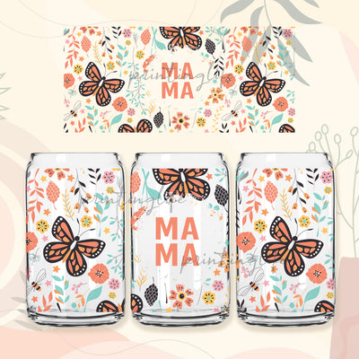 Mama 16 Oz Glass Can Wrap Png, Butterfly Png, Retro Glass Beer Can Wrap Png, Trendy Summer Png, Spring Png Sublimation PrintingLife 