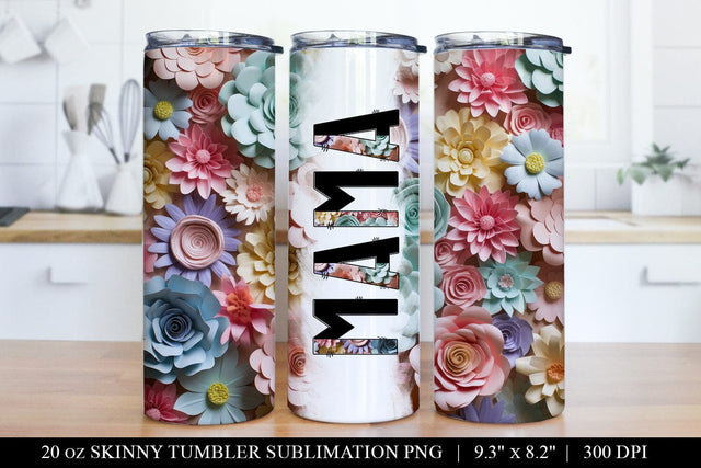 Mama 20 oz 3D Pastel Floral Skinny Tumbler Wrap Sublimation Sublimation BijouBay 