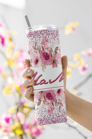Mama 20oz Skinny Tumbler PNG, Mom Tumbler Wrap, Seamless Floral Tumbler Design, Flower Tumbler, Mothers day gift Sublimation CaldwellArt 