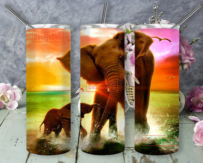 Mama And Baby Elephant 20 Oz Skinny Tumbler, Colorful Elephant 20oz Sublimation Tumbler Wrap, Elephant Sublimation Design, Elephant Sub Tumbler Design Sublimation DesignSVG 