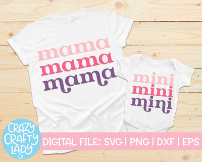 Mama and Mini | Retro Family Quote SVG Cut File Bundle SVG Crazy Crafty Lady Co. 