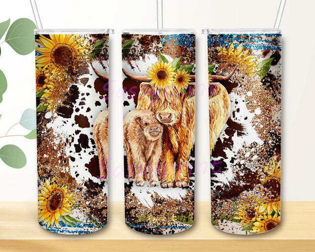 Mama, Baby Cow, Sunflowers Tumbler PNG, Cow Sunflowers Cowhide Seamless 20oz Skinny Tapered & Straight Tumbler Sublimation, Waterslide Digital Design Full Tumbler Wrap Png Download Sublimation sassyprint 