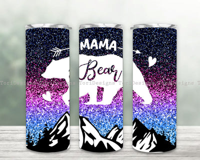 Mama Bear 20 oz tumbler PNG, Mama Bear Tumbler, Glitter Sublimation Design Template, Mama 20oz Skinny Tumbler Wrap, Mother's Day PNG Sublimation ToriDesigns 