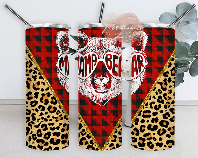 Mama Bear 20oz Skinny Tumbler, Bear Buffalo Plaid Tumbler Png, Mother's Day Gift, Mama Leoprad Tumbler Wrap, Mama Tumbler Template, Digital Download Sublimation Rabbitmakies 