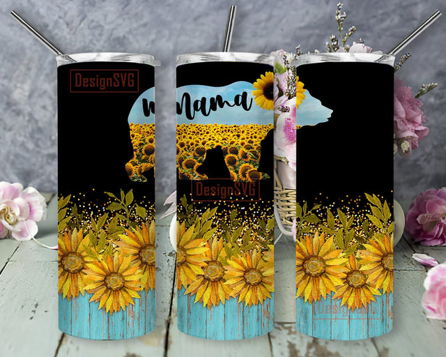 Mama Bear 20oz Tumbler Template, Sunflower 20oz Skinny Tumbler, Turquoise Wood Tumbler Wrap, Mama Sublimation Design, Mom Life Gift, Digital Download Sublimation DesignSVG 