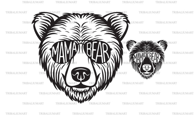 Mama bear (grizzly) with aviator sunglasses SVG TribaliumArtSF 