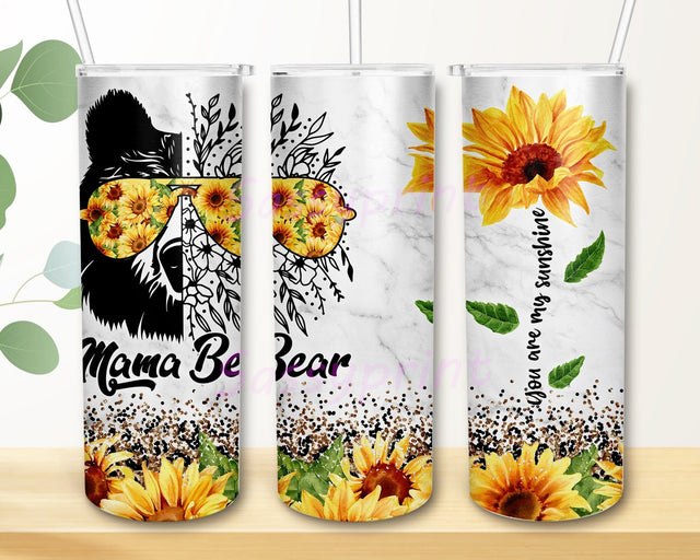 Mama Bear Sunflowers 20oz Skinny Tumbler Png, You Are My Sunshine Tumbler, Bear Tumbler, Leopard Sunflower Tumbler, Mom Life, Mother's Day Gift For Mom Sublimation sassyprint 