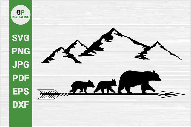 Mama Bear SVG, Baby Bear Cubs SVG, Arrow SVG, Mountain SVG, Woodland Animals SVG, Bear Family SVG, Nature SVG, Outdoor SVG SVG GPDigitaline 