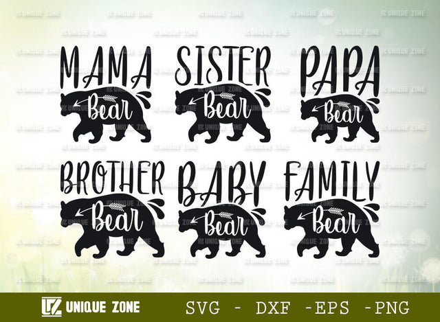 Mama Bear Svg | Sister Bear Svg | Papa Bear Svg | Brother Bear Svg | Baby Bear Svg | Family Bear Svg | Family | Typography Design SVG Unique Zone 