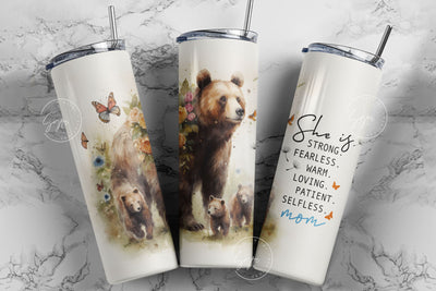 Mama Bear Tumbler, Gift for Mom, Mother's Day Bear Mama Quote Floral Tumbler, 20oz Skinny Tumbler Sublimation, She Is Strong, Digital File Sublimation Syre Digital Creations 