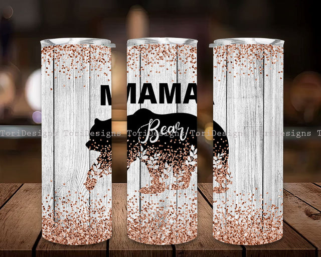 Mama Bear Tumbler PNG Sublimation Tumblers PNG 20oz Skinny Tumbler Template Rose Gold Glitter Mama Bear Tumbler Wrap Seamless Design Sublimation ToriDesigns 