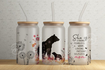 Mama Bear With Cubs, Mother's Day Tumbler Wrap PNG, Floral Tumbler Wrap, 16 oz Libbey Glass Can Tumbler, Seamless Sublimation Design Sublimation Syre Digital Creations 