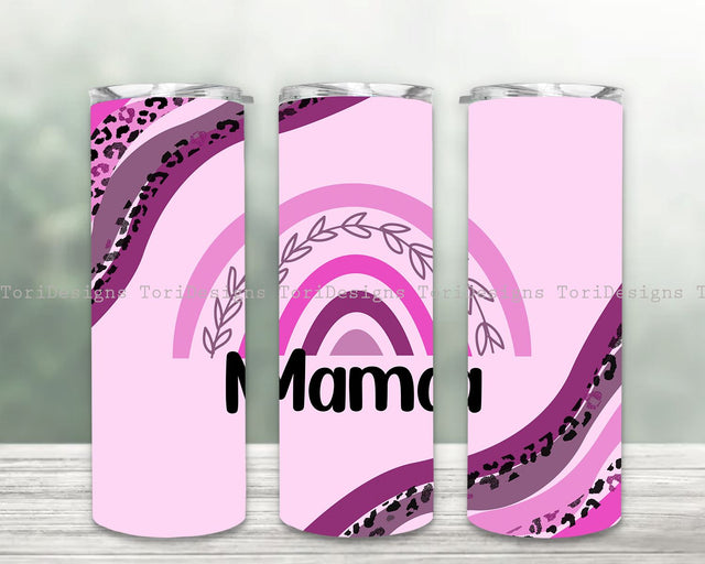 Mama Boho Leopard Rainbow 20oz Tumbler Wrap, Mama 20oz Tumbler Sublimation PNG, Skinny Tumbler Design, Boho Tumbler Sublimation ToriDesigns 