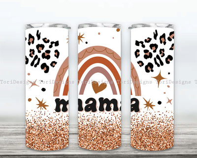 Mama Boho Rainbow 20oz Skinny Straight & Tapered Designs, Glitter Leopard Tumbler Designs, Mother's Day Tumbler Wrap PNG, Digital download Sublimation ToriDesigns 