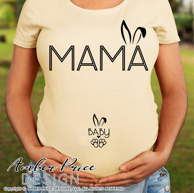 Mama Bunny Baby Bunny SVG | Easter Pregnancy Reveal SVG PNG DXF | Spring Maternity SVG for Christmas | Amber Price Design SVG Amber Price Design 