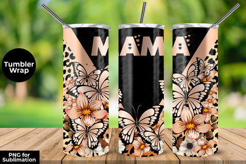 MAMA Butterflies V-split 20 oz Skinny Tumbler Wrap Sublimation Design Sublimation Sublimatiz Designs 