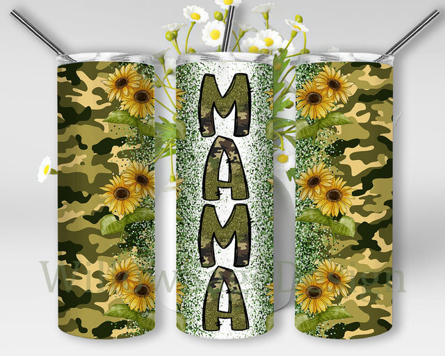 Mama Camo 20oz Skinny Tumbler, Sunflower Tumbler Design, Camo Glitter Tumbler Wrap, Mama Tumbler Png, Mother's Day Gift, Digital Download Sublimation WillowSageDesign 
