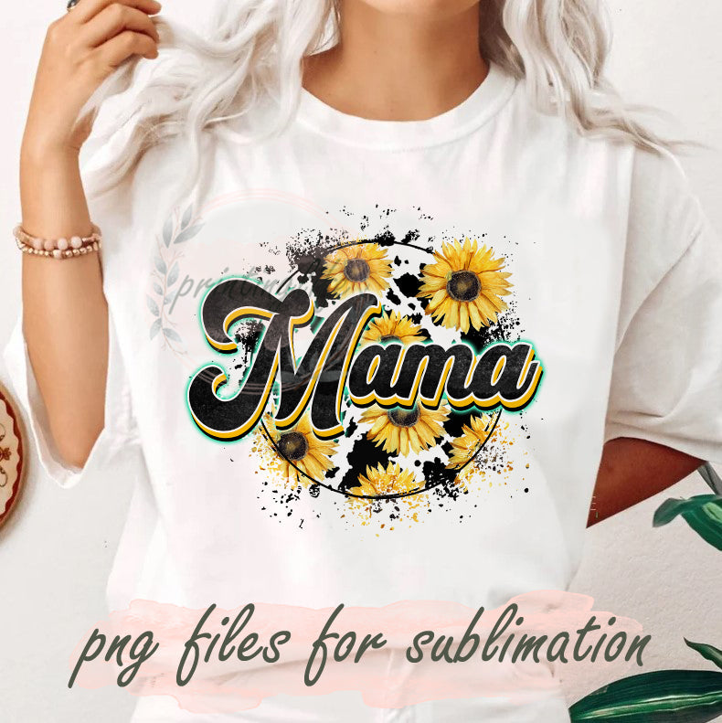 MAMA Cowhide Sunflower Png, Sunflower Png, Cowhide Design Png, MAMA ...