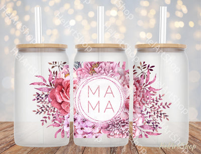 Mama Floral Glass Can Png | 16oz Libbey Glass Can PNG Sublimation _HelArtShop_ 