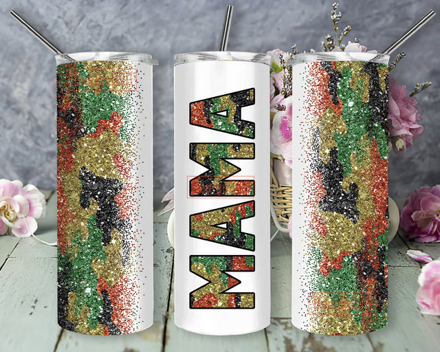 Mama Glitter Camo 20oz Full Tumbler Wrap, Mama Camo Design Png, Army Mama Tumbler Png, Mama Sublimation Design for Straight, Mother's Day Gift, Instant Download Sublimation DesignSVG 