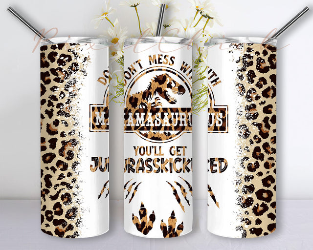 Mama Jurassic Tumbler 20 oz Skinny Sublimation, Mother's Day Tumbler Design Straight and Tapered PNG Sublimation PixelChick 