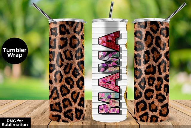 MAMA Leopard 20 oz Skinny Tumbler Wrap Sublimation Design Sublimation Sublimatiz Designs 