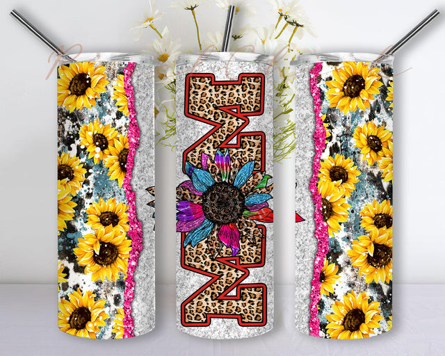 Mama Leopard 20oz Skinny Png, Western Mama Tumbler Png, Western Sunflower Tumbler Wrap, Mama Tumbler Design, Mothers Day Gift, Digital Download Sublimation PixelChick 