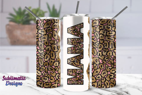 MAMA Leopard Glitter Sublimation Tumbler Wrap Pink 20 oz Skinny Tumbler Wrap Sublimation Sublimatiz Designs 