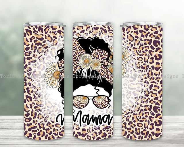 Mama Leopard Tumbler Sublimation Design PNG,Messy Bun Leopard Pattern 20 oz Skinny Tumbler Wrap Sublimation, Mama Sublimation Design, Mama PNG, Digital Download Sublimation ToriDesigns 