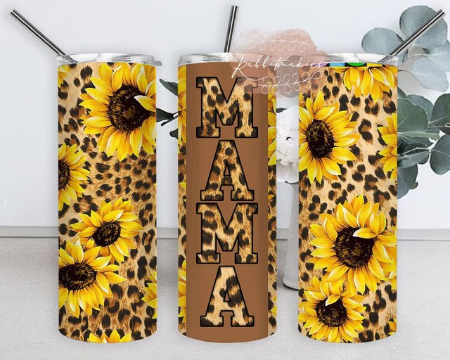 Mama Leopard Tumbler Wrap, Mama 20oz Skinny Tumbler, Mama Sunflower Tumbler Design, Mother's Day Gift, Mama Sublimation Design, Digital Download Sublimation Rabbitmakies 