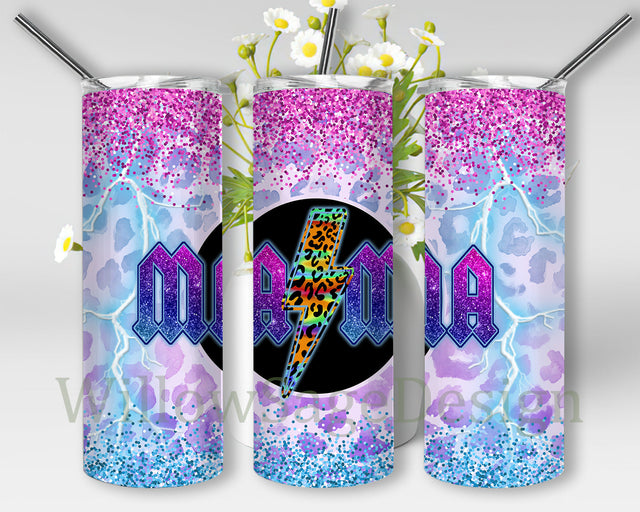 Mama Lighting Leopard Tumbler Png, Mama Glitter Rainbow 20oz Skinny Tumbler, Mama Glitter Tumbler Wrap, Mama Sublimation Design, Digital Download Sublimation WillowSageDesign 