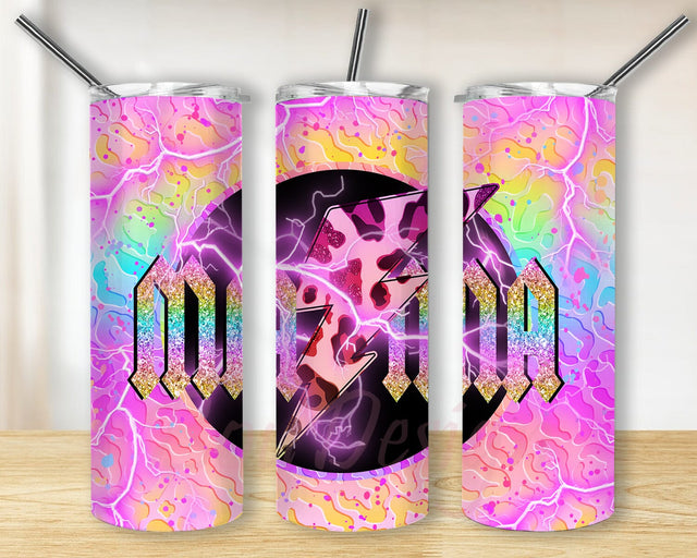 Mama Lightning Bolt 20oz Skinny Tumbler, Mama Rainbow Glitter Tumbler Design, Leopard Rainbow Tumbler Wrap, Mama Design Png, Mother's Day Gift, Instant Download Sublimation BouDesign 
