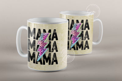 MAMA Lightning Bolt Mug, Cheetah Print, Mama Mug, Mother's Day Mug Wrap, Mug For Mom, Gift for Mother, 11 & 15 Oz Mug Wrap Design Sublimation Syre Digital Creations 
