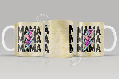 MAMA Lightning Bolt Mug, Cheetah Print, Mama Mug, Mother's Day Mug Wrap, Mug For Mom, Gift for Mother, 11 & 15 Oz Mug Wrap Design Sublimation Syre Digital Creations 