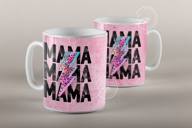 MAMA Lightning Bolt Mug, Cheetah Print, Mama Mug, Mother's Day Mug Wrap, Mug For Mom, Gift for Mother, 11 & 15 Oz Mug Wrap Design Sublimation Syre Digital Creations 