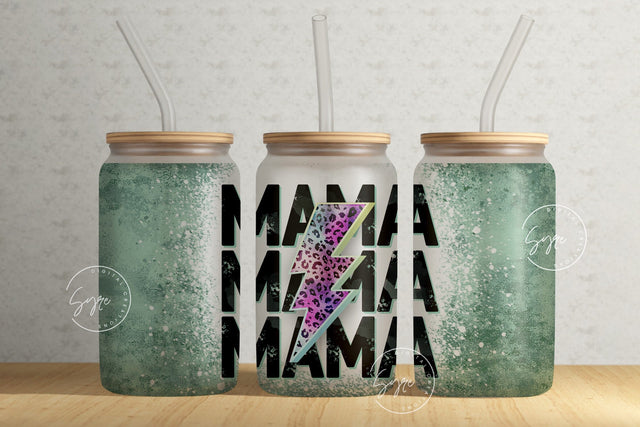 MAMA Lightning Bolt Tumbler, Cheetah Print, Mama Tumbler, Mother's Day Tumbler Wrap, 16 oz Libbey Glass Can Tumbler Sublimation PNG Sublimation Syre Digital Creations 
