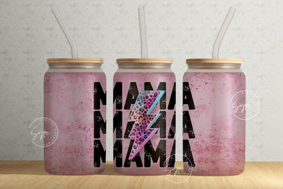 MAMA Lightning Bolt Tumbler, Cheetah Print, Mama Tumbler, Mother's Day Tumbler Wrap, 16 oz Libbey Glass Can Tumbler Sublimation PNG Sublimation Syre Digital Creations 