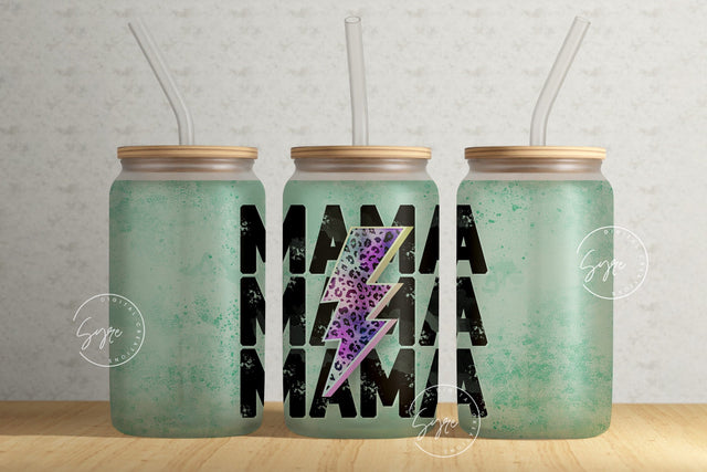MAMA Lightning Bolt Tumbler, Cheetah Print, Mama Tumbler, Mother's Day Tumbler Wrap, 16 oz Libbey Glass Can Tumbler Sublimation PNG Sublimation Syre Digital Creations 