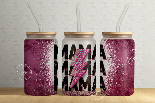 MAMA Lightning Bolt Tumbler, Cheetah Print, Mama Tumbler, Mother's Day Tumbler Wrap, 16 oz Libbey Glass Can Tumbler Sublimation PNG Sublimation Syre Digital Creations 