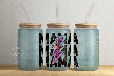 MAMA Lightning Bolt Tumbler, Cheetah Print, Mama Tumbler, Mother's Day Tumbler Wrap, 16 oz Libbey Glass Can Tumbler Sublimation PNG Sublimation Syre Digital Creations 