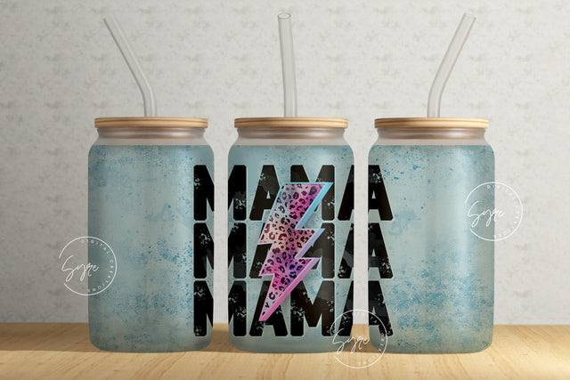 MAMA Lightning Bolt Tumbler, Cheetah Print, Mama Tumbler, Mother's Day Tumbler Wrap, 16 oz Libbey Glass Can Tumbler Sublimation PNG Sublimation Syre Digital Creations 