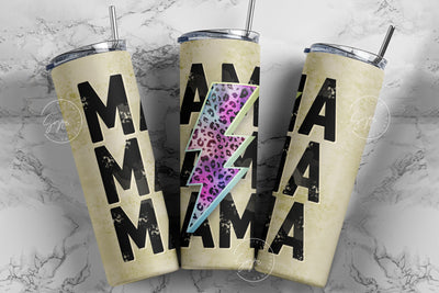 MAMA Lightning Bolt Tumbler, Cheetah Print, Mama Tumbler, Mother's Day Tumbler Wrap PNG, Seamless Sublimation, 20 oz Skinny Tumbler Design Sublimation Syre Digital Creations 