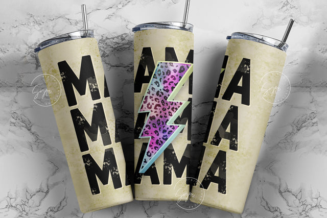 MAMA Lightning Bolt Tumbler, Cheetah Print, Mama Tumbler, Mother's Day Tumbler Wrap PNG, Seamless Sublimation, 20 oz Skinny Tumbler Design Sublimation Syre Digital Creations 