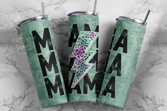 MAMA Lightning Bolt Tumbler, Cheetah Print, Mama Tumbler, Mother's Day Tumbler Wrap PNG, Seamless Sublimation, 20 oz Skinny Tumbler Design Sublimation Syre Digital Creations 