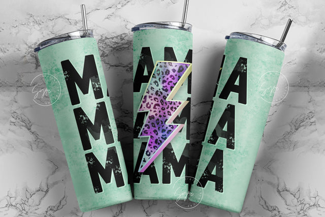 MAMA Lightning Bolt Tumbler, Cheetah Print, Mama Tumbler, Mother's Day Tumbler Wrap PNG, Seamless Sublimation, 20 oz Skinny Tumbler Design Sublimation Syre Digital Creations 