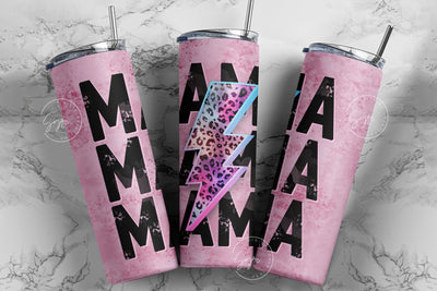 MAMA Lightning Bolt Tumbler, Cheetah Print, Mama Tumbler, Mother's Day Tumbler Wrap PNG, Seamless Sublimation, 20 oz Skinny Tumbler Design Sublimation Syre Digital Creations 