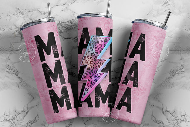MAMA Lightning Bolt Tumbler, Cheetah Print, Mama Tumbler, Mother's Day Tumbler Wrap PNG, Seamless Sublimation, 20 oz Skinny Tumbler Design Sublimation Syre Digital Creations 