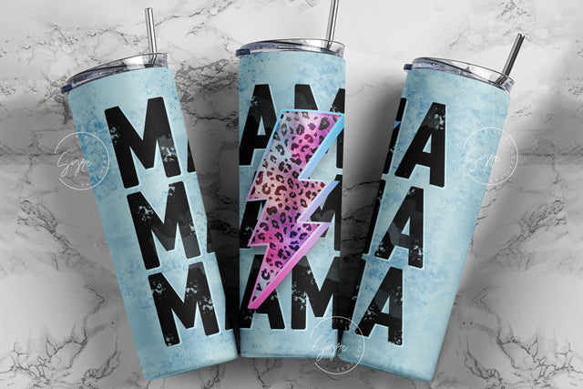 MAMA Lightning Bolt Tumbler, Cheetah Print, Mama Tumbler, Mother's Day Tumbler Wrap PNG, Seamless Sublimation, 20 oz Skinny Tumbler Design Sublimation Syre Digital Creations 